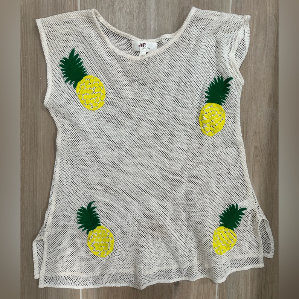 AG Girls - Off white Mesh Top with Pineapple Design